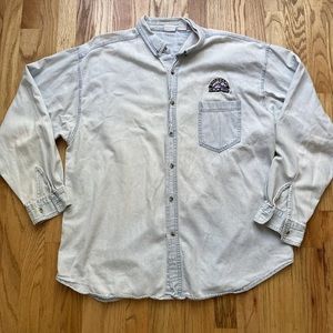 Men's Vintage 90's Colorado Rockies Blue Denim Button Up Long Sleeve Shirt Sz XL